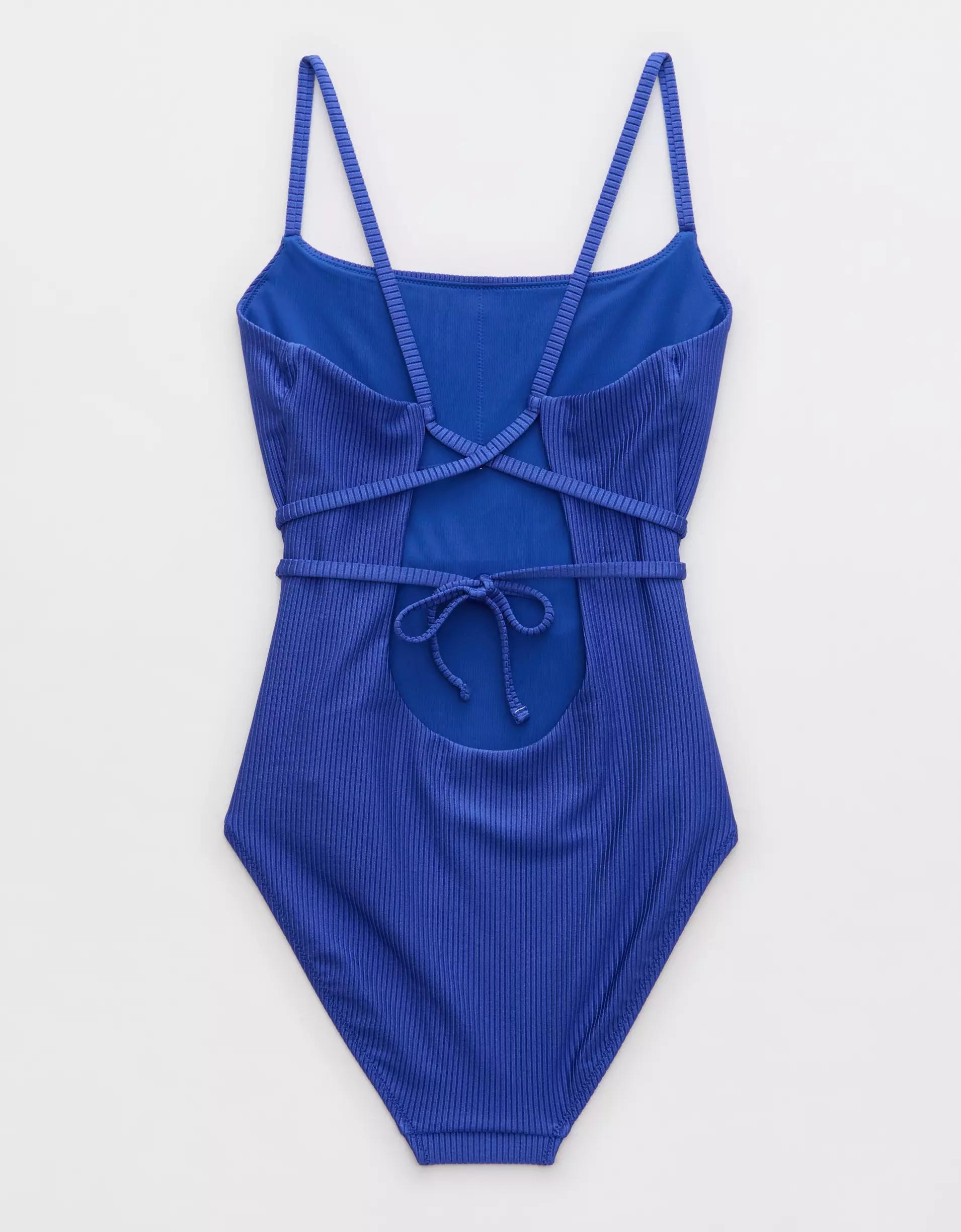 Aerie Shine Rib Strappy Scoop Full Coverage One Piece Swimsuit Product Image