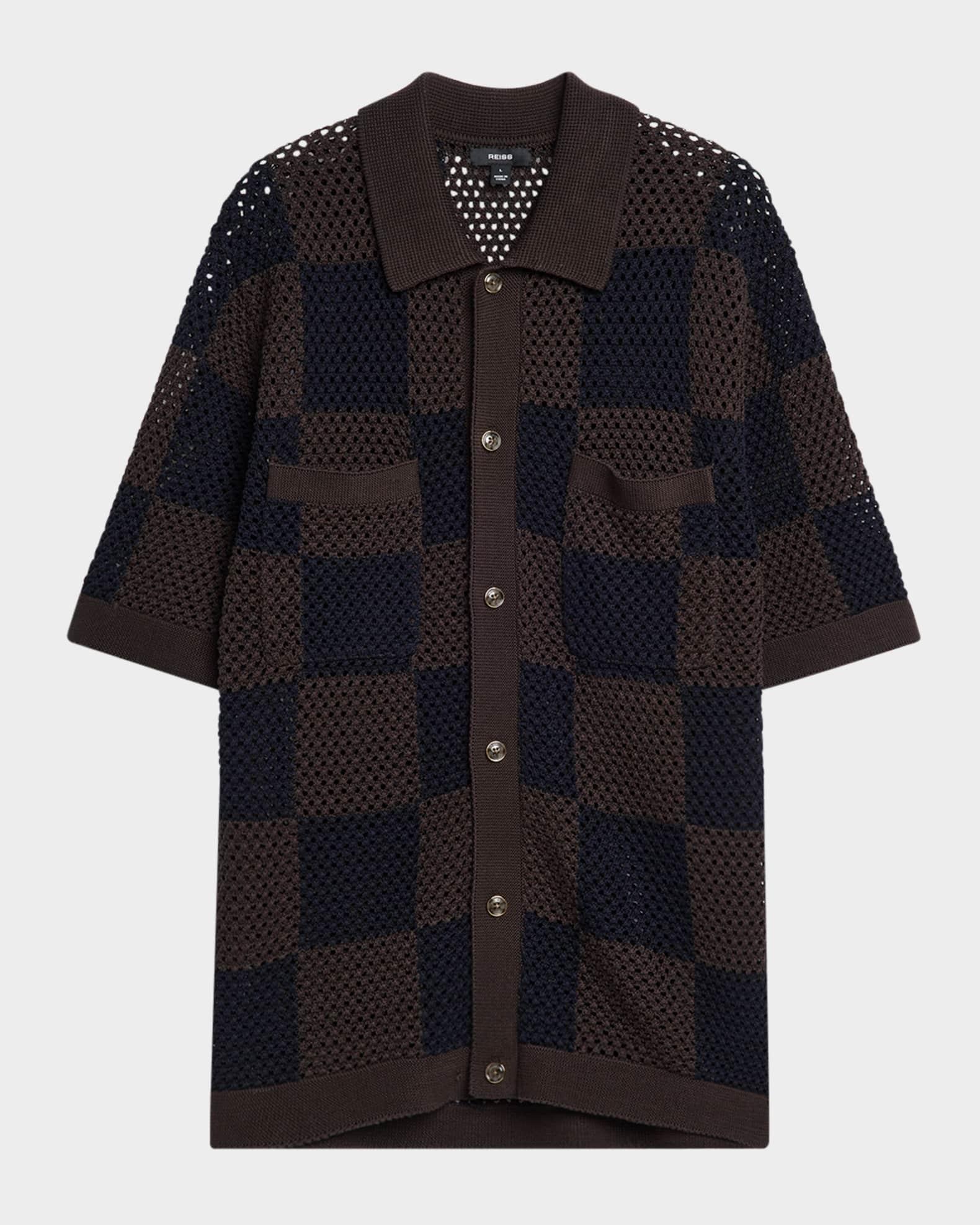 Men's Alfred Checkered Crochet Short-Sleeve Shirt Product Image