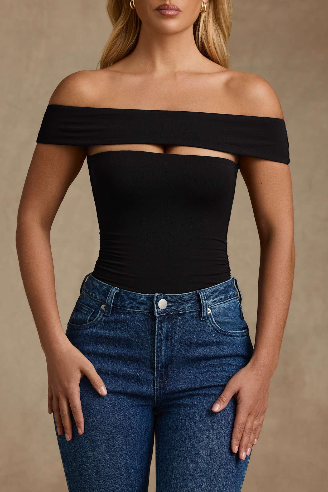 Modal Cut-Out Off-Shoulder Bodysuit in Black Female Product Image