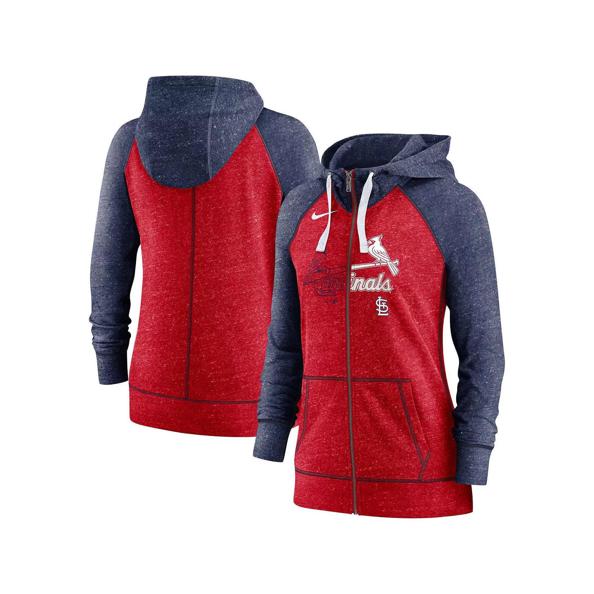Women's Nike Heather Red/Heather Navy St. Louis Cardinals Split Wordmark Gym Vintage Raglan Lightweight Full-Zip Hoodie, Size: Small Product Image