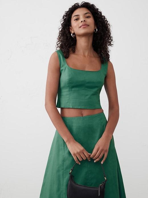 Linen-Blend Square-Neck Bustier Product Image