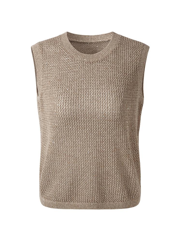 Linen Sequin-Embellished Women Open-Knit Tank Top Product Image