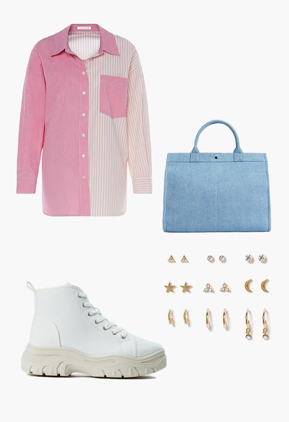 JustFab Margaux Platform Loafer Pump Womens Black/ White Size 8.5 Product Image