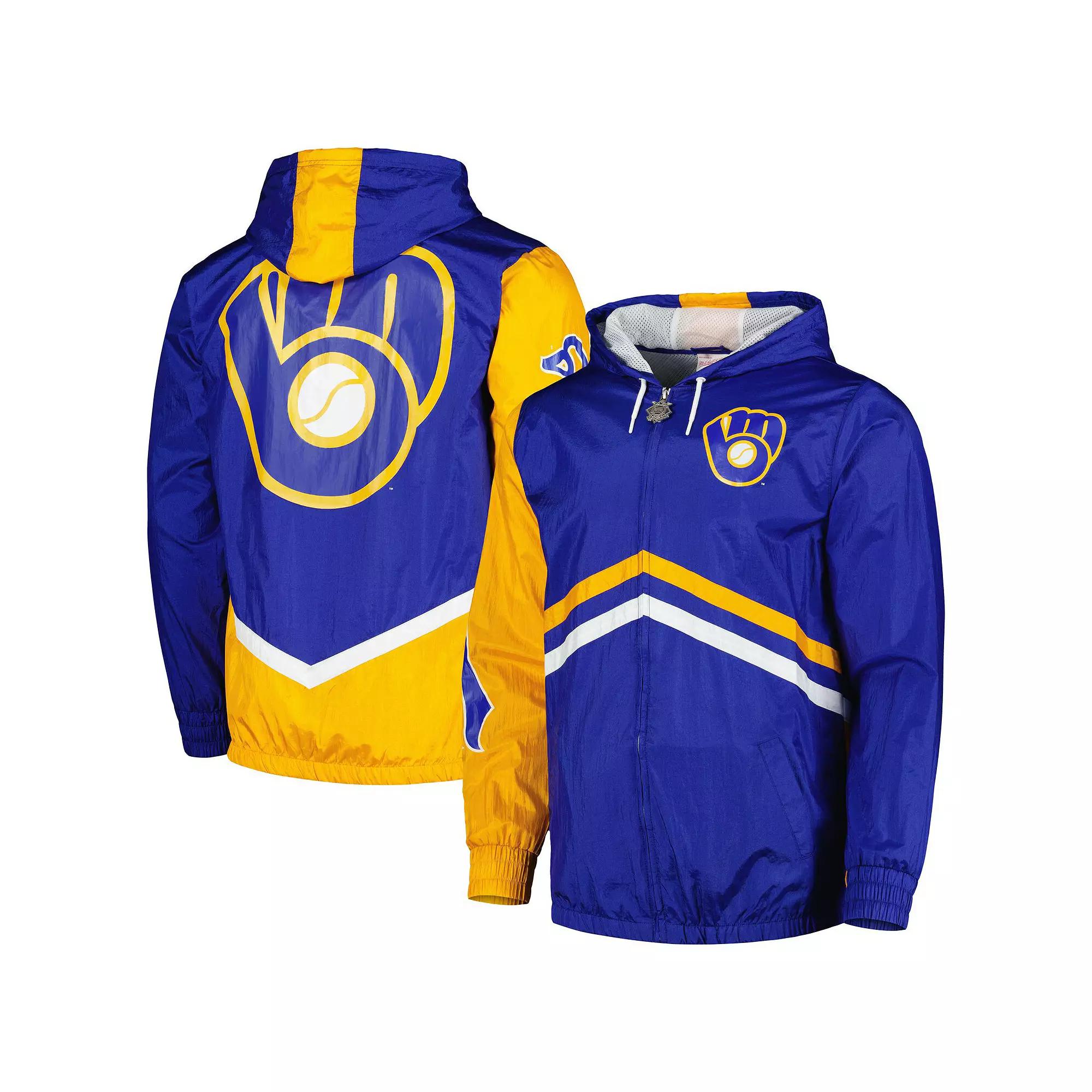 Men's Mitchell & Ness  Royal Milwaukee Brewers Undeniable Full-Zip Hoodie Windbreaker Jacket, Size: Medium, Blue Product Image