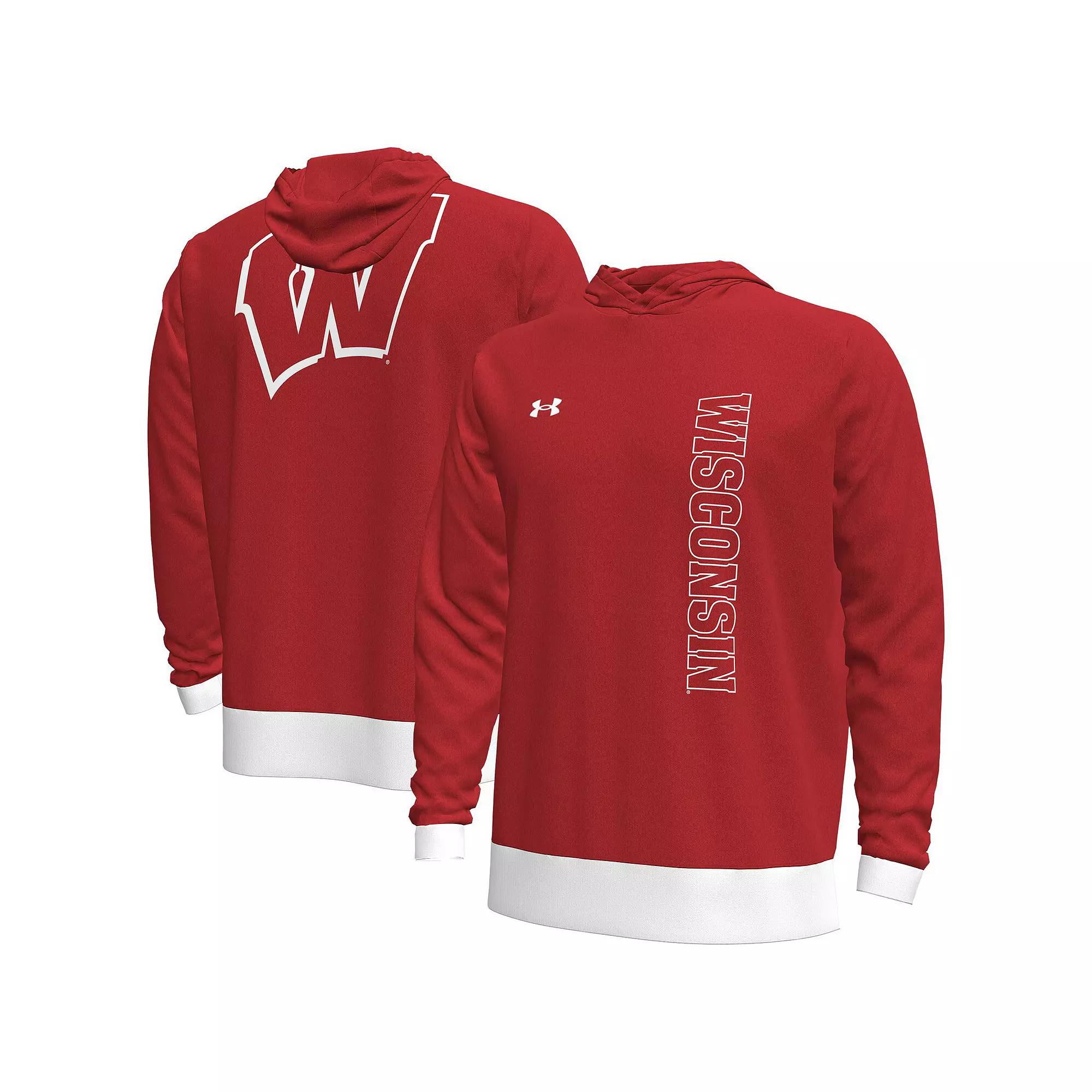 Men's Under Armour Red Wisconsin Badgers 2024 On-Court Shootaround Long Sleeve Hoodie T-Shirt, Size: Medium Product Image