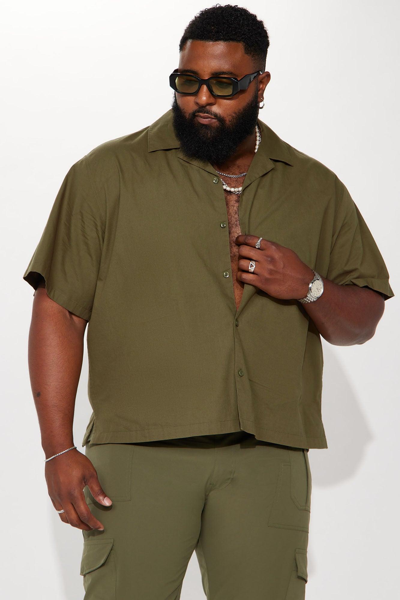 Ryland Relaxed Cotton Short Sleeve Cuban Shirt - Olive Product Image