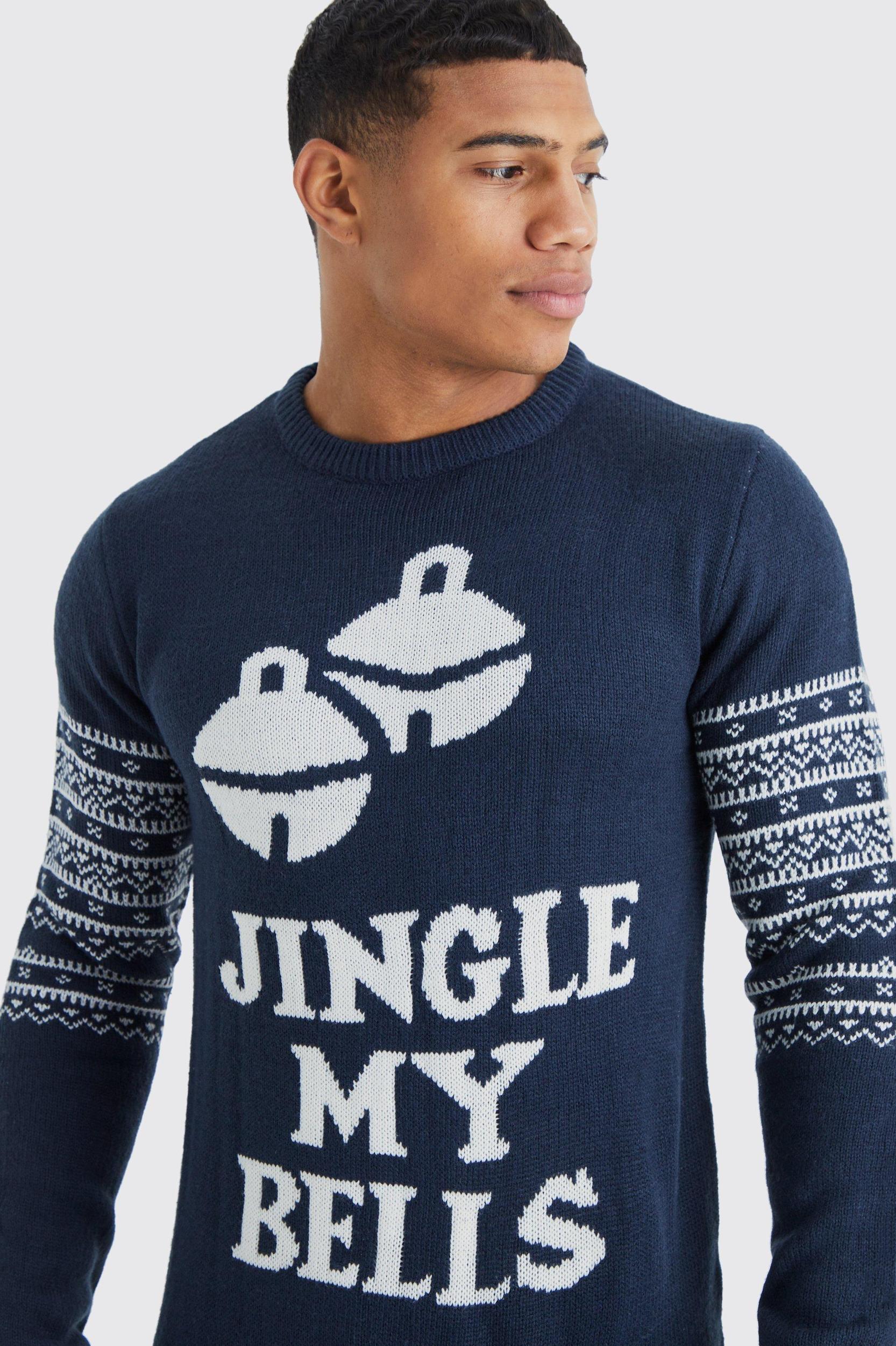Jingle My Bells Slogan Christmas Sweater | boohooMAN USA Product Image