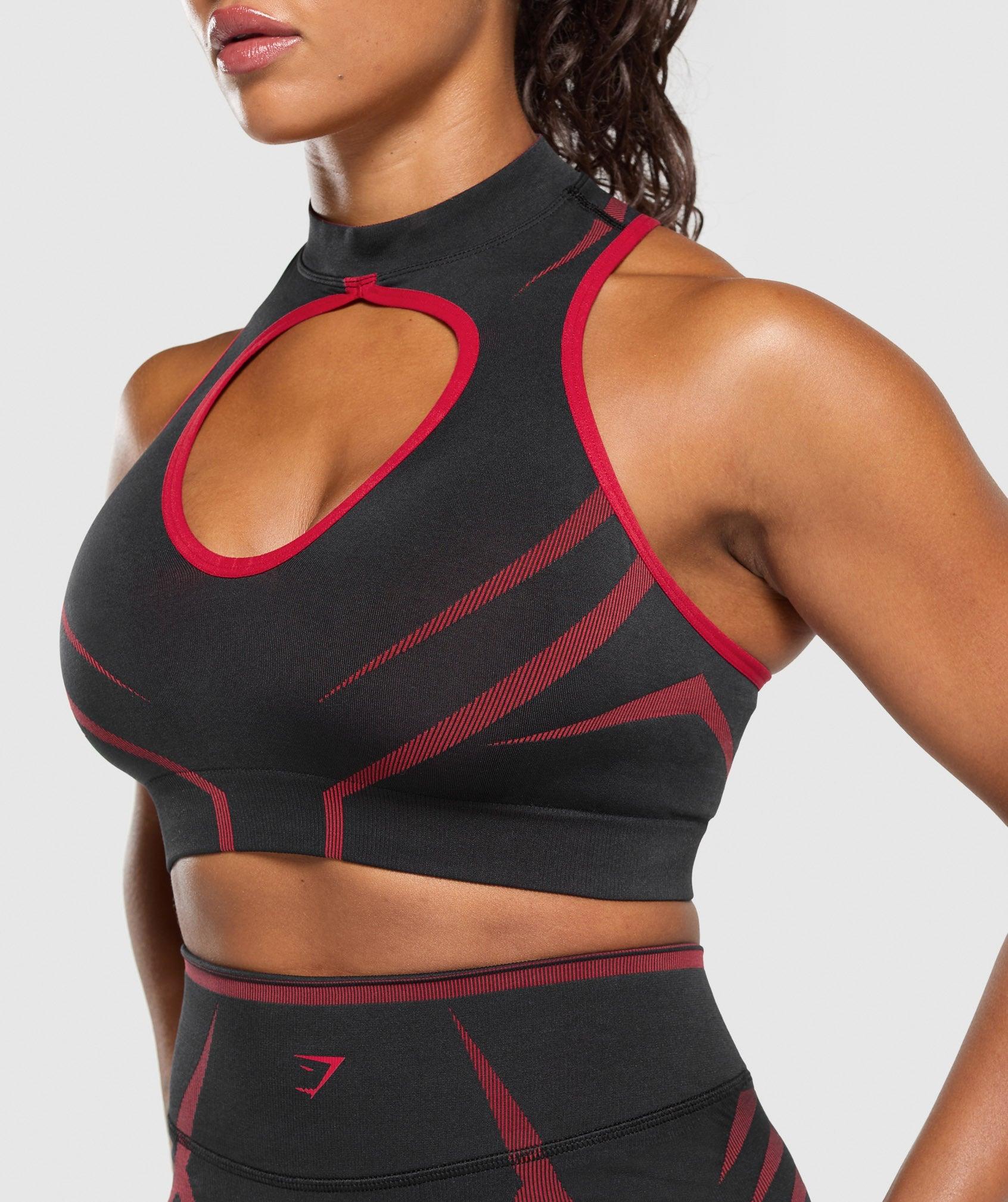 Gymshark Apex Lift Seamless Crop Top - Black/Carmine Red Female Product Image