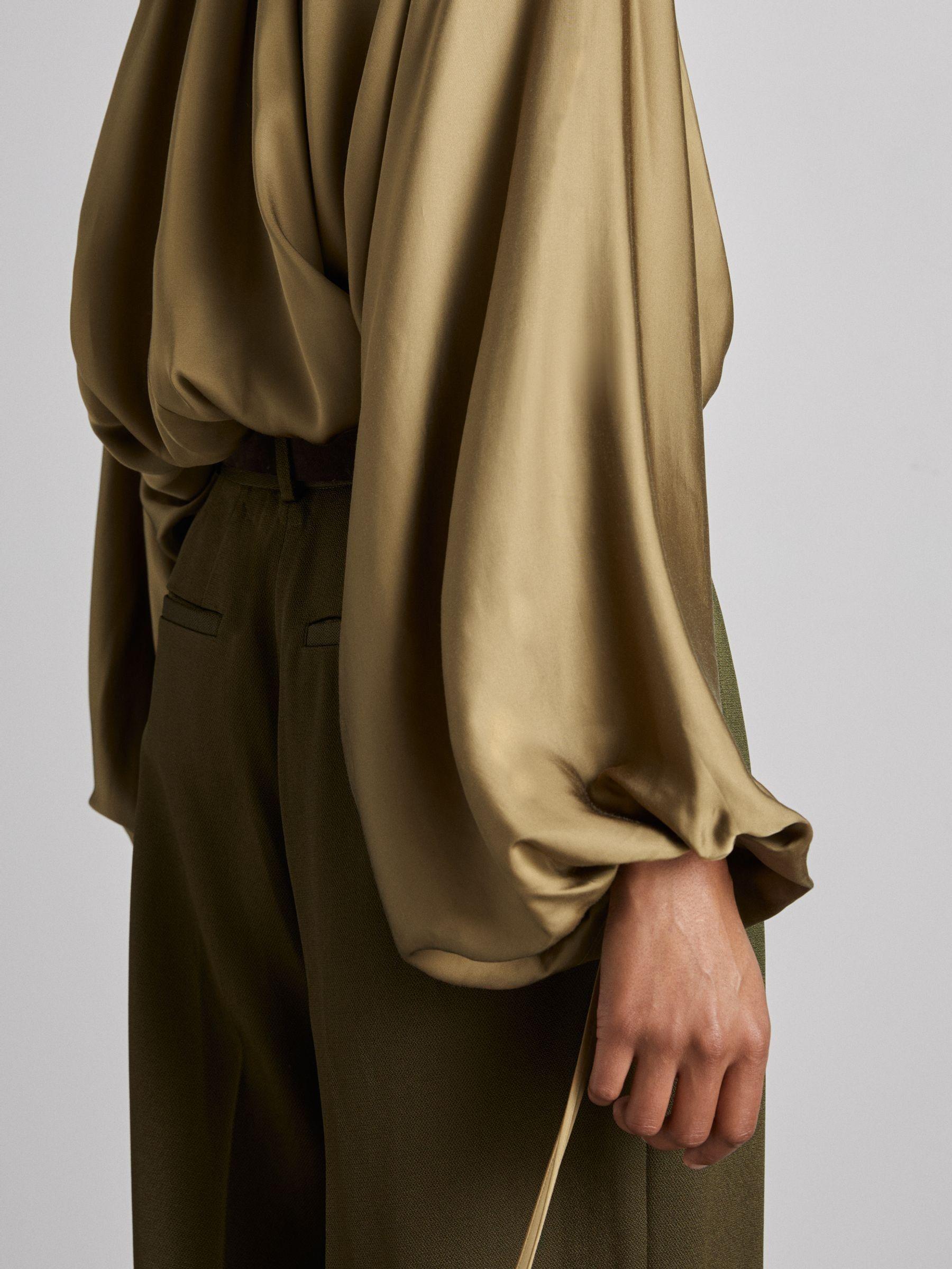 Atelier Gathered-Satin Top in Khaki Product Image