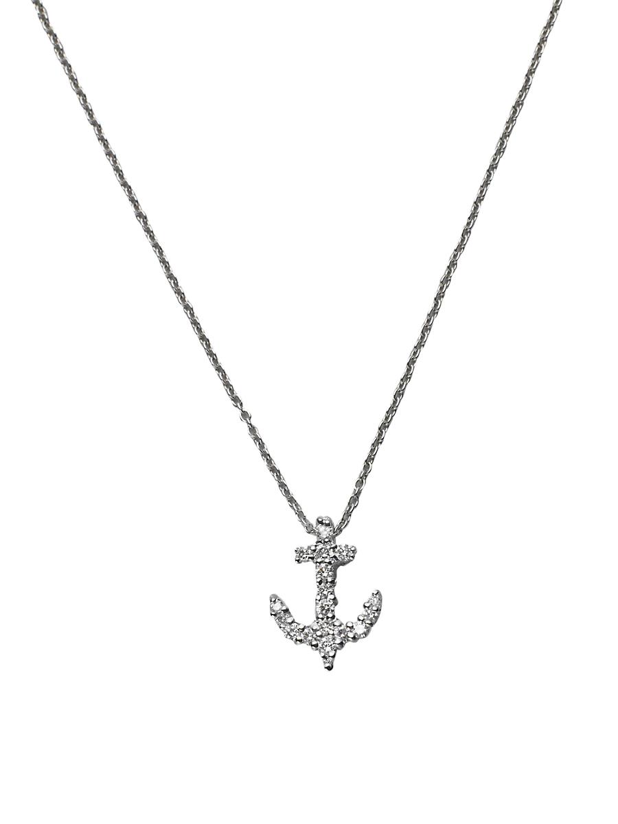 Womens Tiny Treasures 18K White Gold & Diamond Anchor Pendant Necklace Product Image