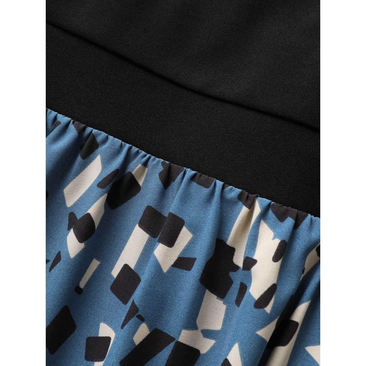 Plus Size Geometric Patchwork Square Neck Pocket Dress Blue Women At the Office Patchwork Square Neck Sleeveless Curvy Midi Dress BloomChic 26/4X Product Image