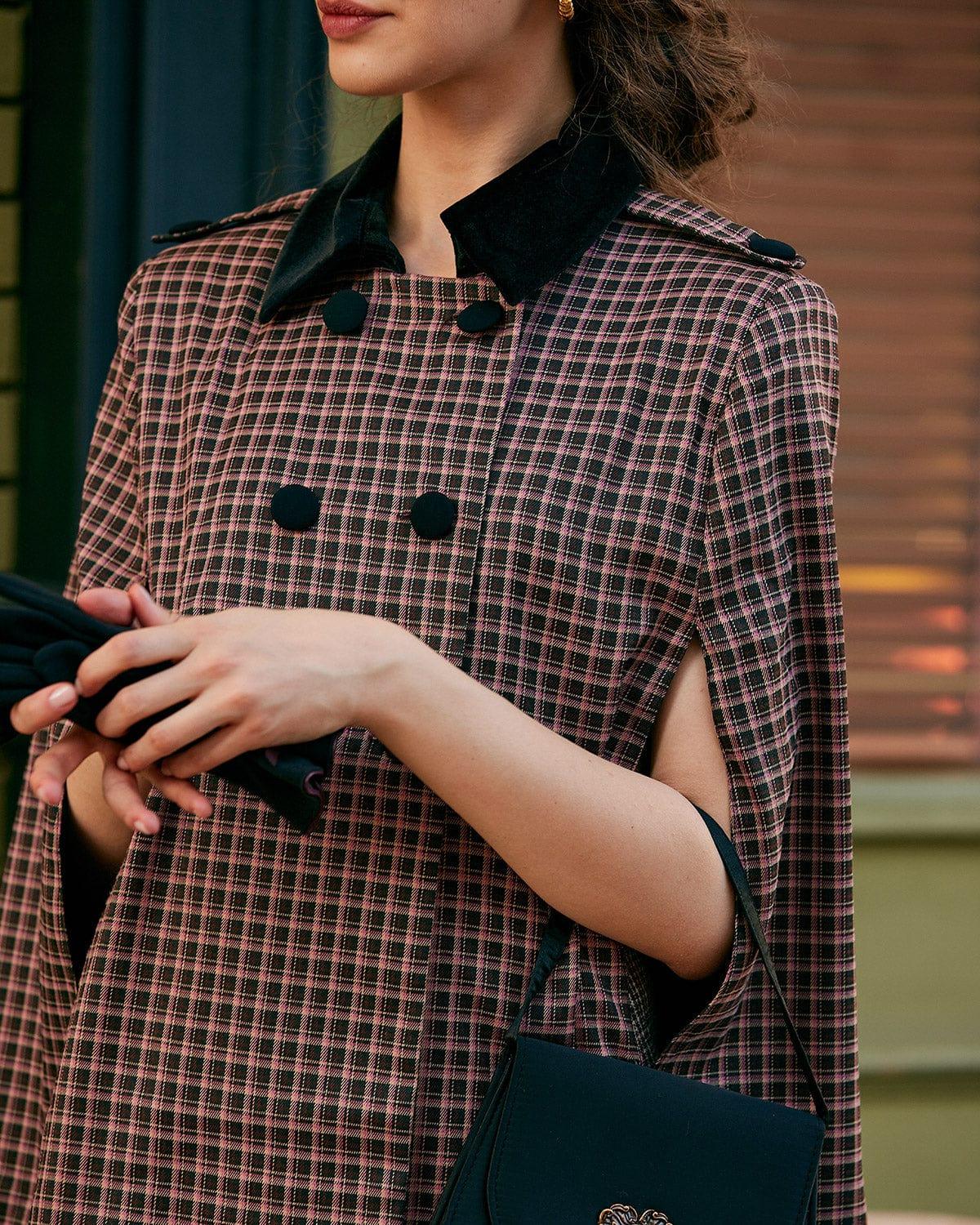 The Double-breasted Plaid Cape Coat Female Product Image