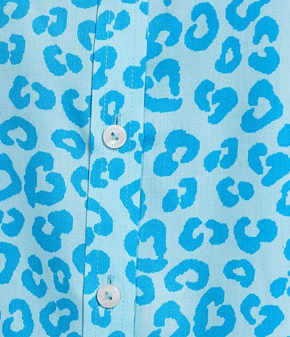 Foxcroft Margie Wrinkle Free Point Collar 3/4 Sleeve Cheetah Print Button Front Shirt Product Image