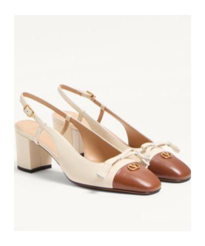 VALENTINO GARAVANI Leather Vlogo Signature Pumps With Slingback Strap In Neutral Product Image