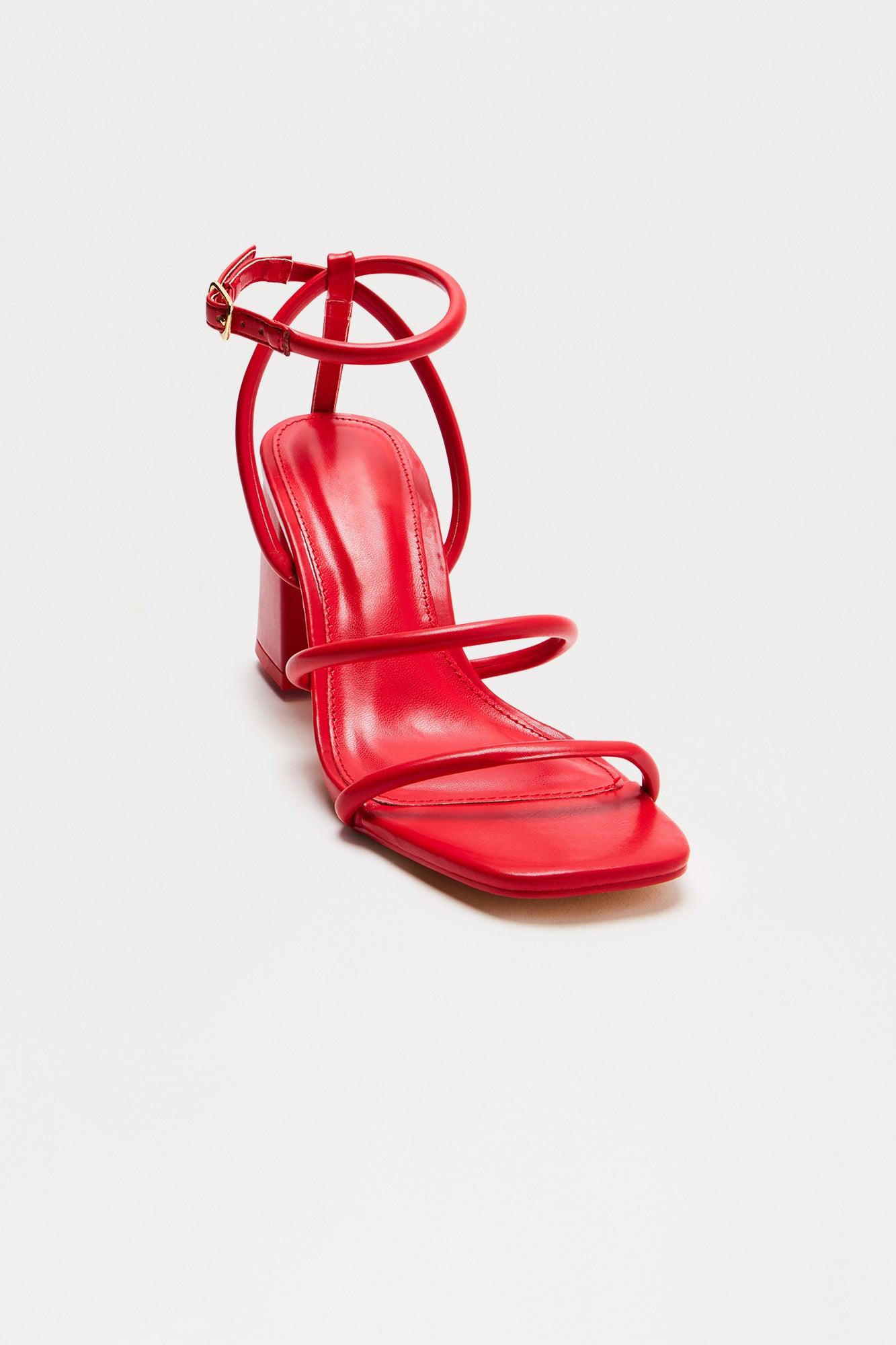 Kavita Faux Leather Ankle Strap Heels - Red Product Image