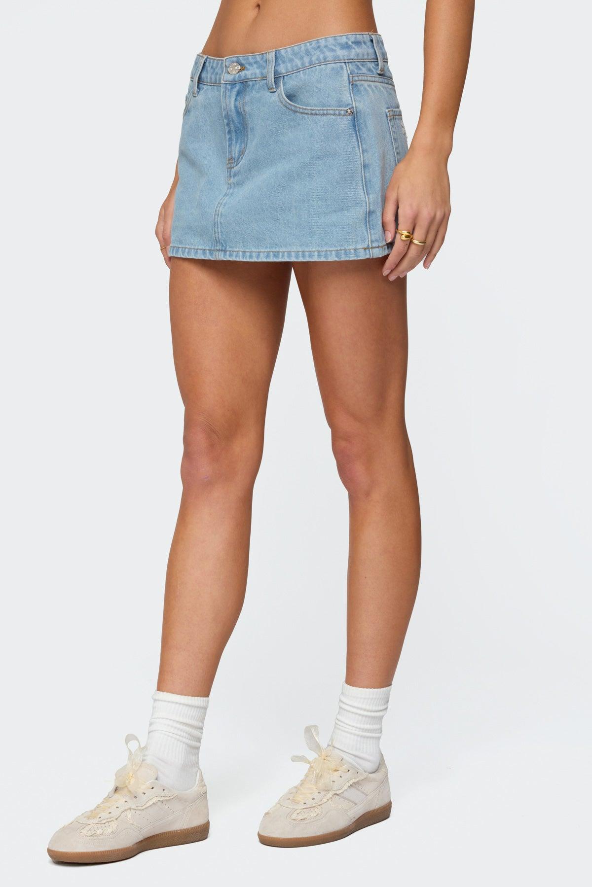 Eyelet Bows Denim Mini Skirt Product Image