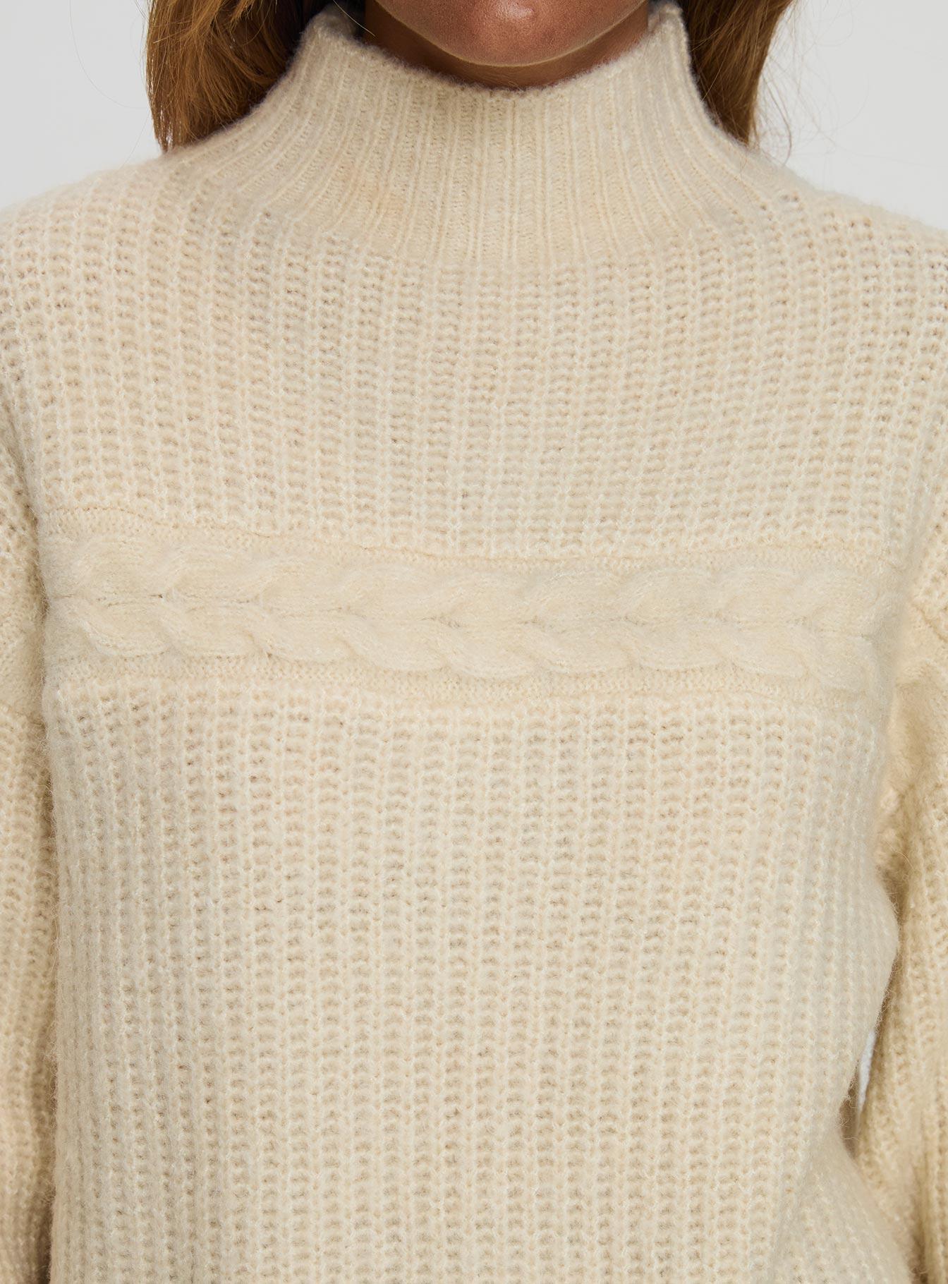 Wistfully Funnel Neck Knit Sweater Cream Product Image
