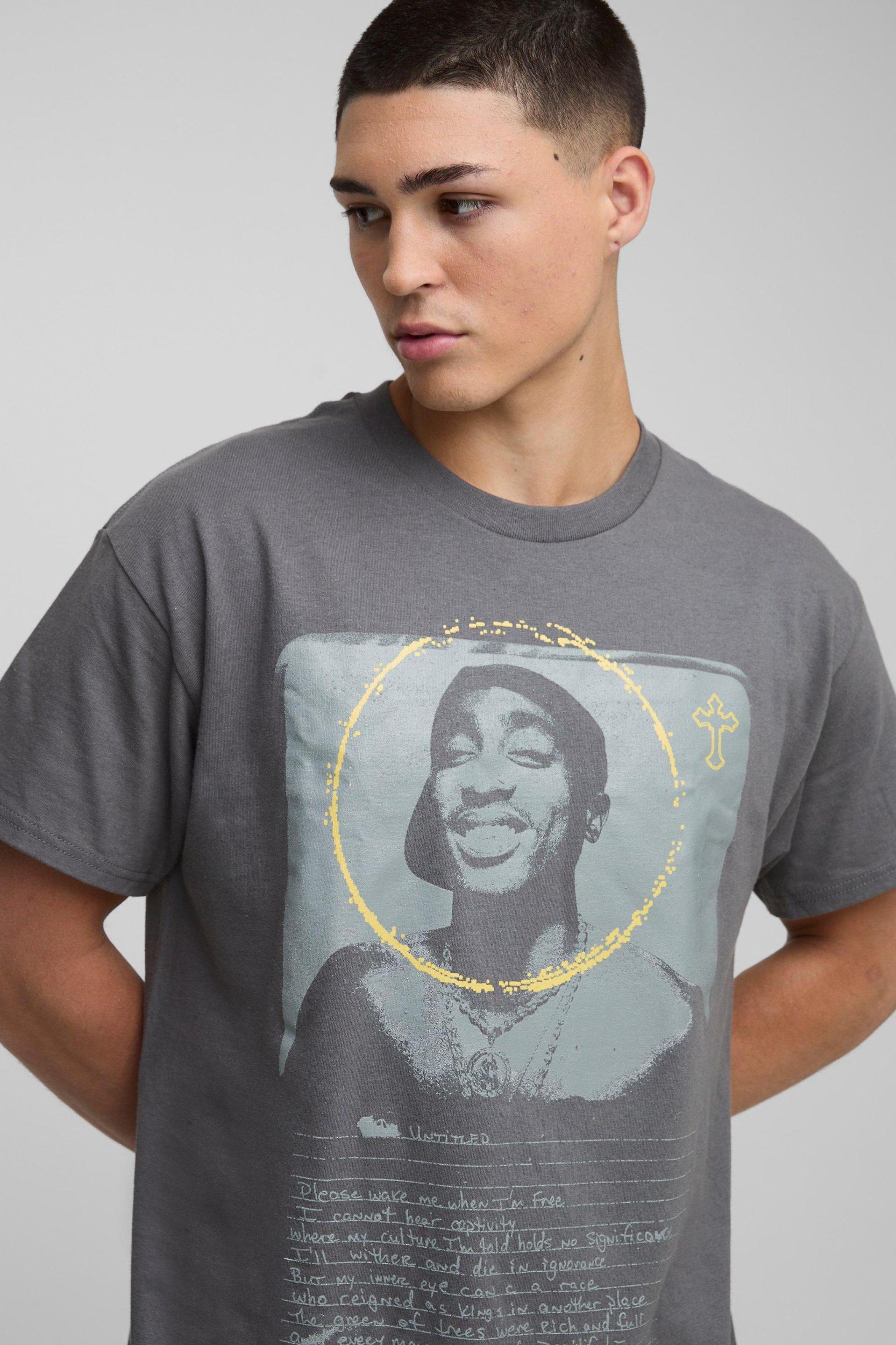 Oversized Tupac License Printed T-Shirt | boohooMAN USA Product Image