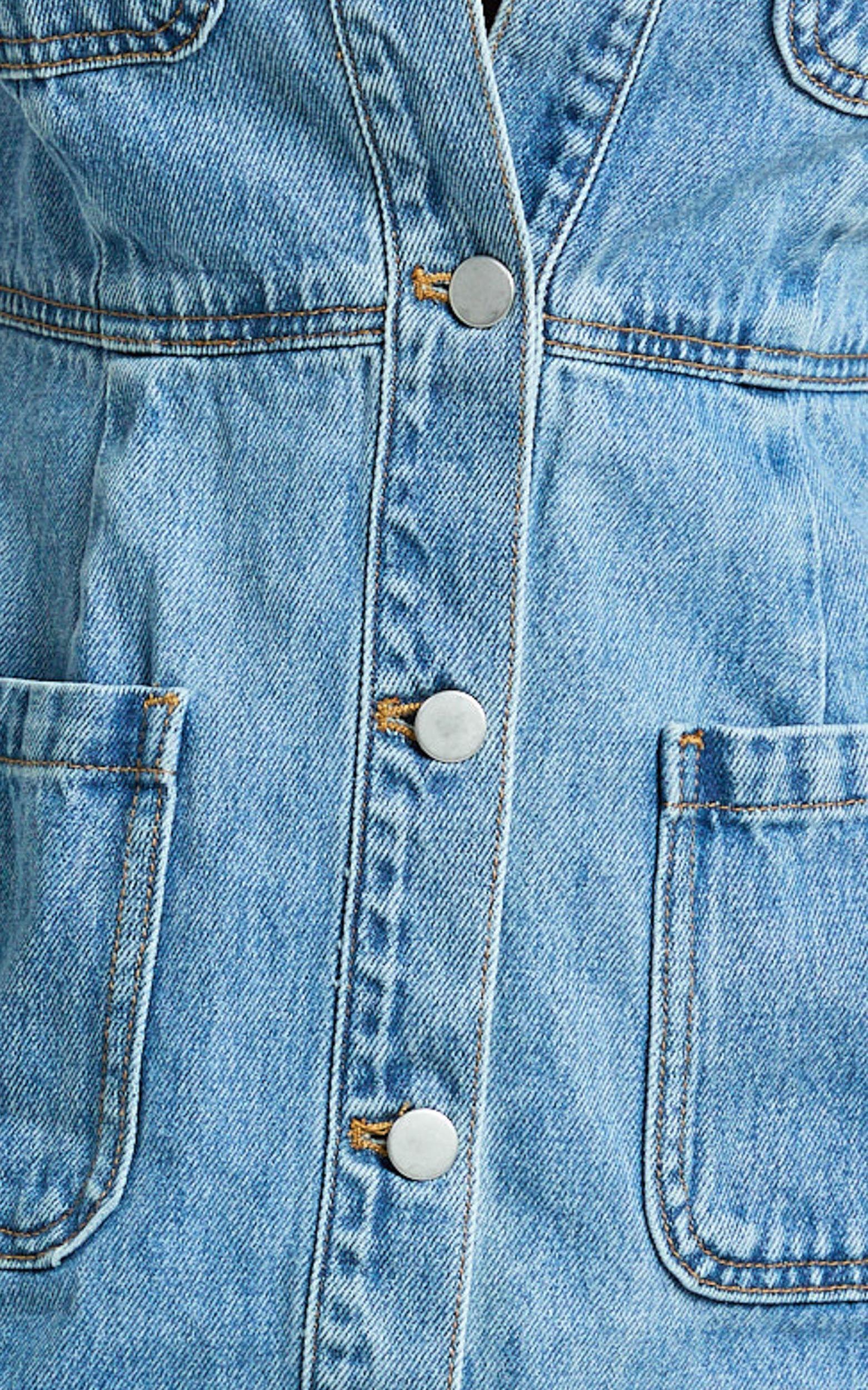 Stephanie Mini Dress - Scoop Neck Pocket Detail Recycled Denim Dress in Light Blue Wash Product Image