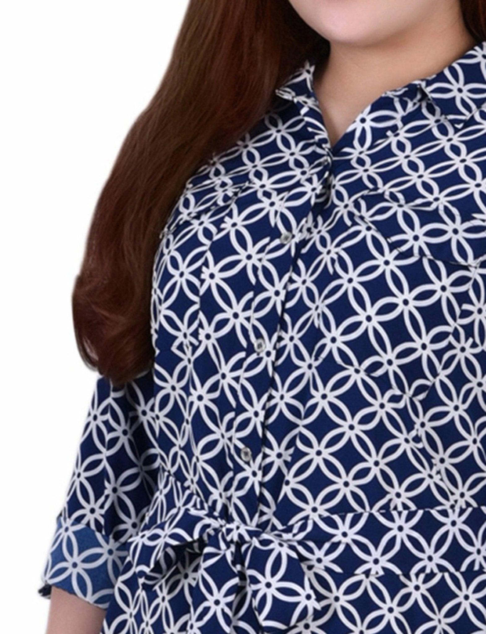 Navy Iconic 3/4 Roll Tab Sleeve Belted Shirtdress - Plus Product Image