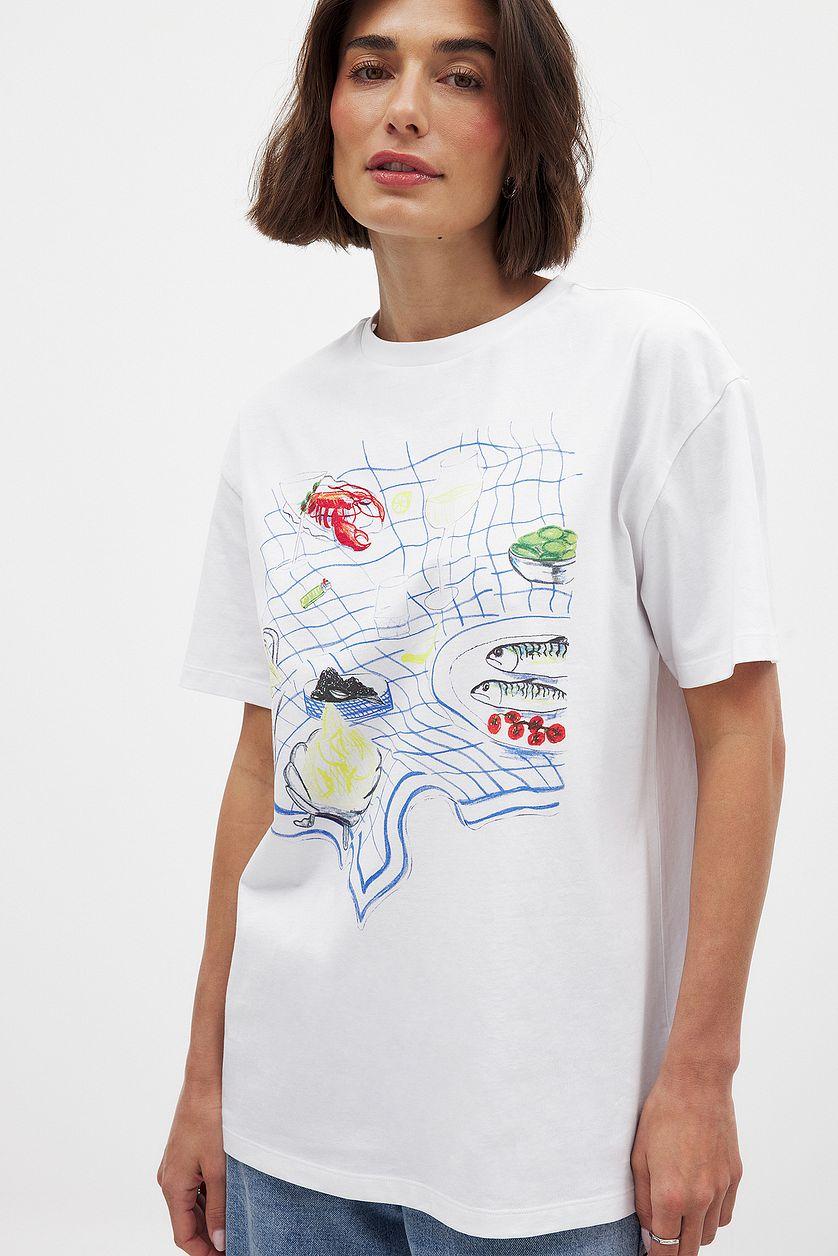 Printed Round Neck Oversized Tee Product Image