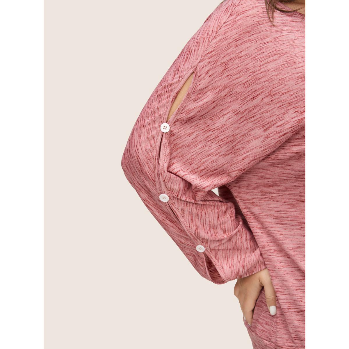 Plus Size Heather Button Detail Dolman Sleeve T-shirt Rouge Women Casual Non Plain Round Neck Everyday T-shirts BloomChic 30/6X Product Image
