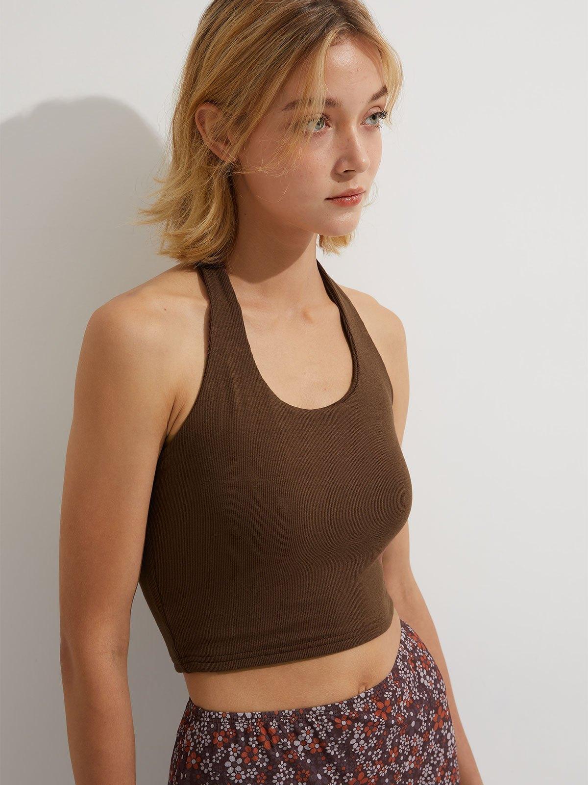 Halter Neck Rib Crop Tank Top Product Image