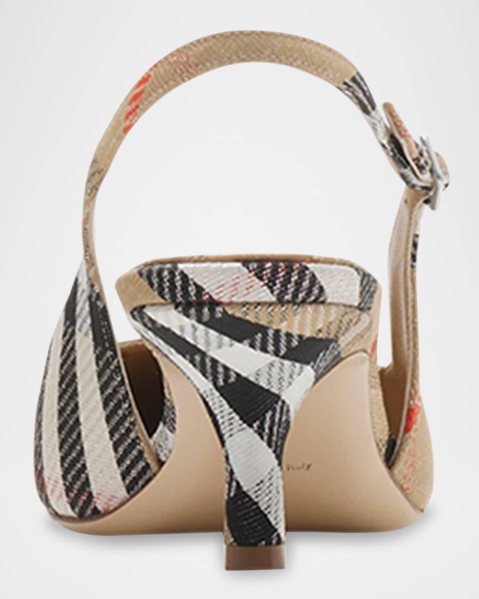 Birdie Metallic Check Slingback Kitten-Heel Pumps Product Image