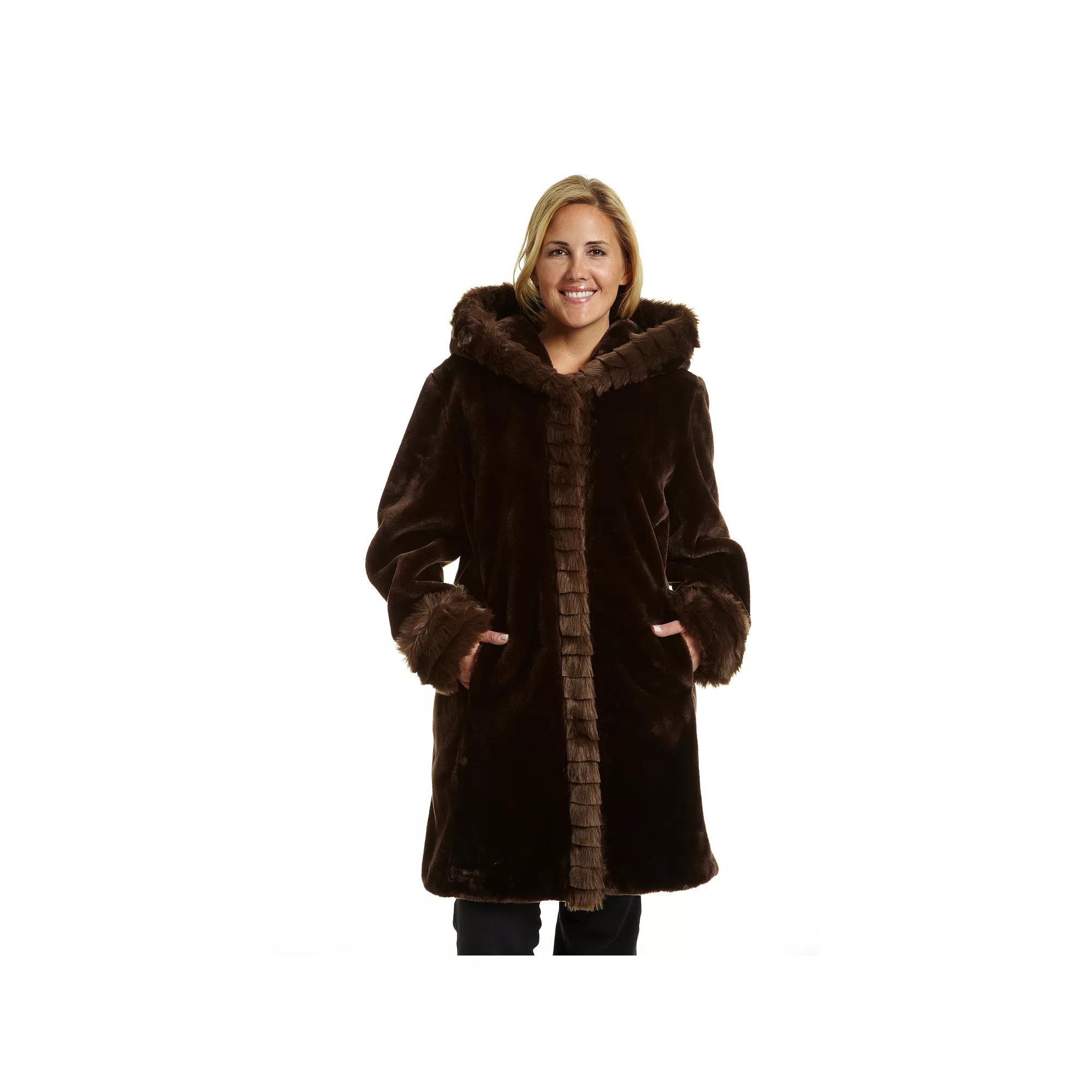 Plus Size Excelled Hooded Faux-Fur Jacket, Women's, Size: 3XL, Brown Product Image