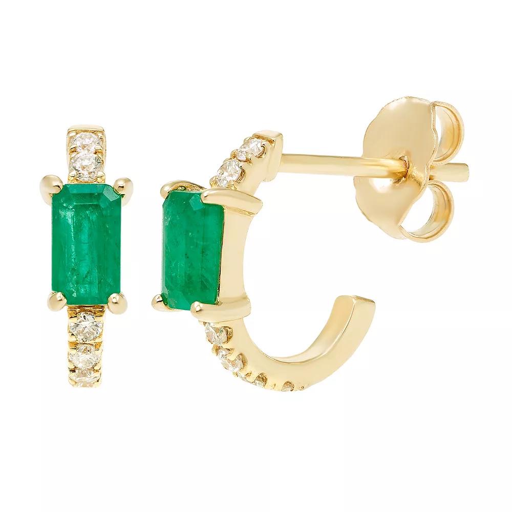 The Regal Collection 14k Gold Emerald & 1/8 Carat T.W. Diamond Huggie Stud Earrings, Women's Product Image