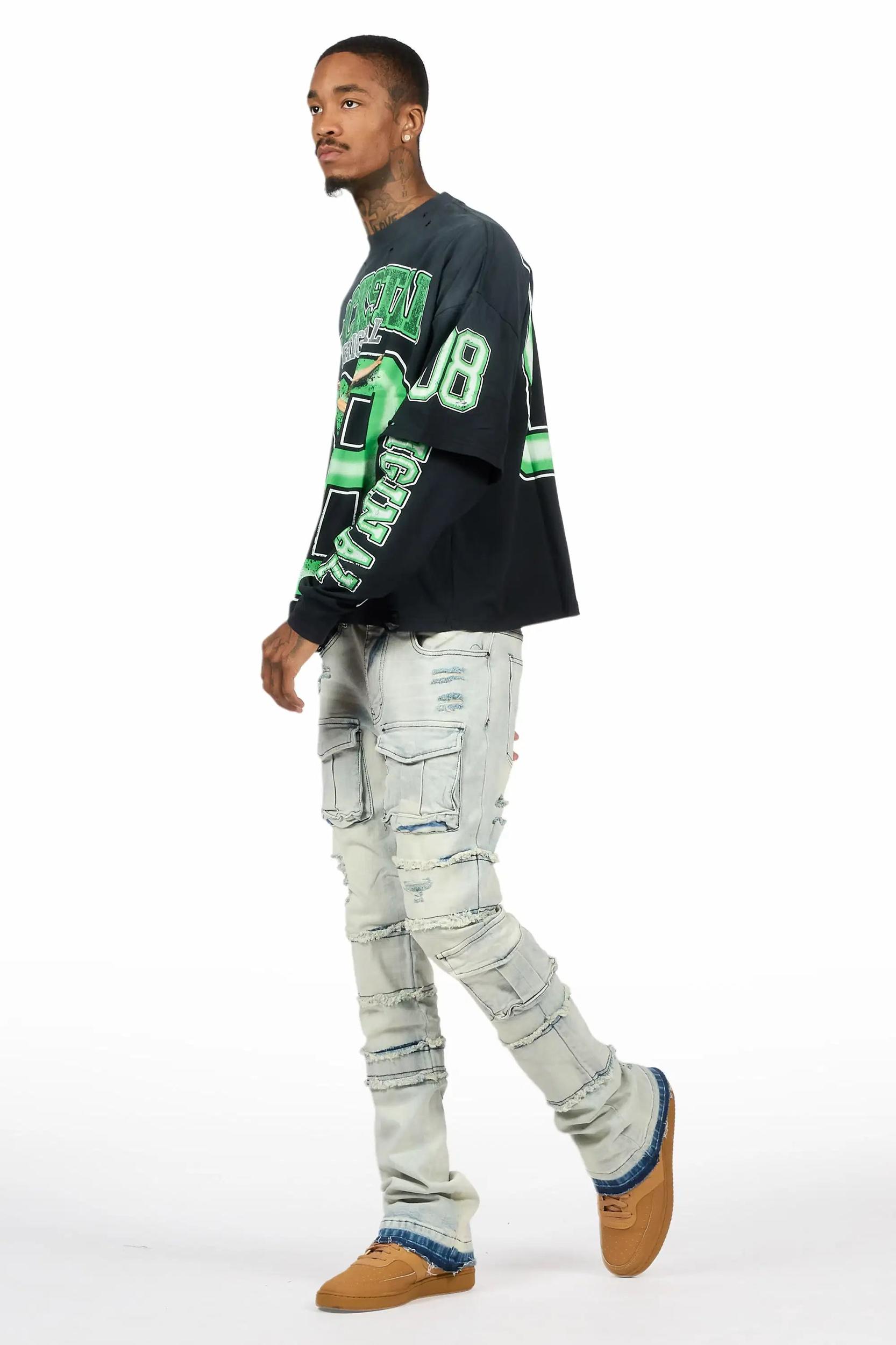 Folant Light Blue Stacked Cargo Flare Jean Male Product Image