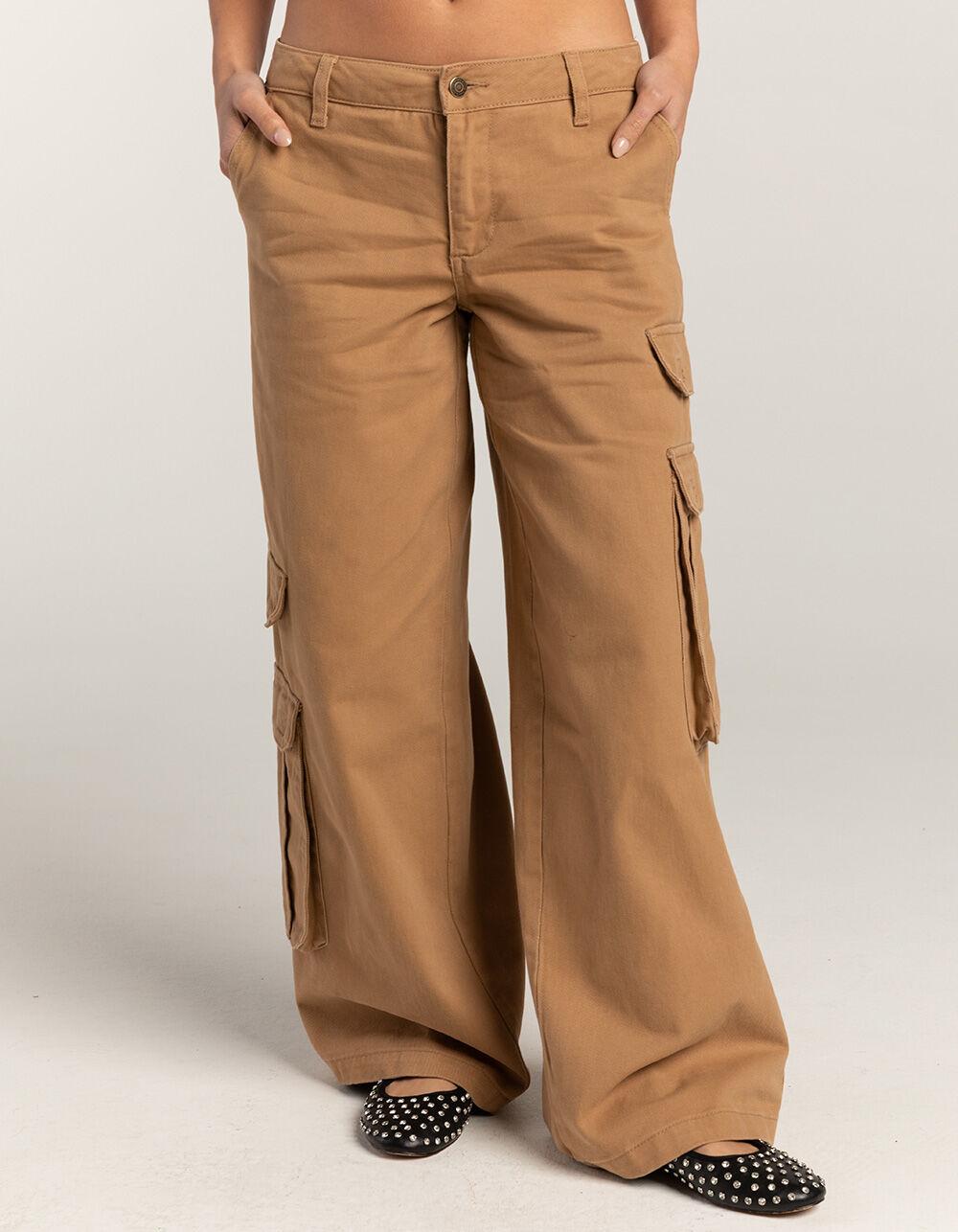 RSQ Womens Mid Rise Wide Leg Twill Cargo Pants - LIGHT TAN Product Image