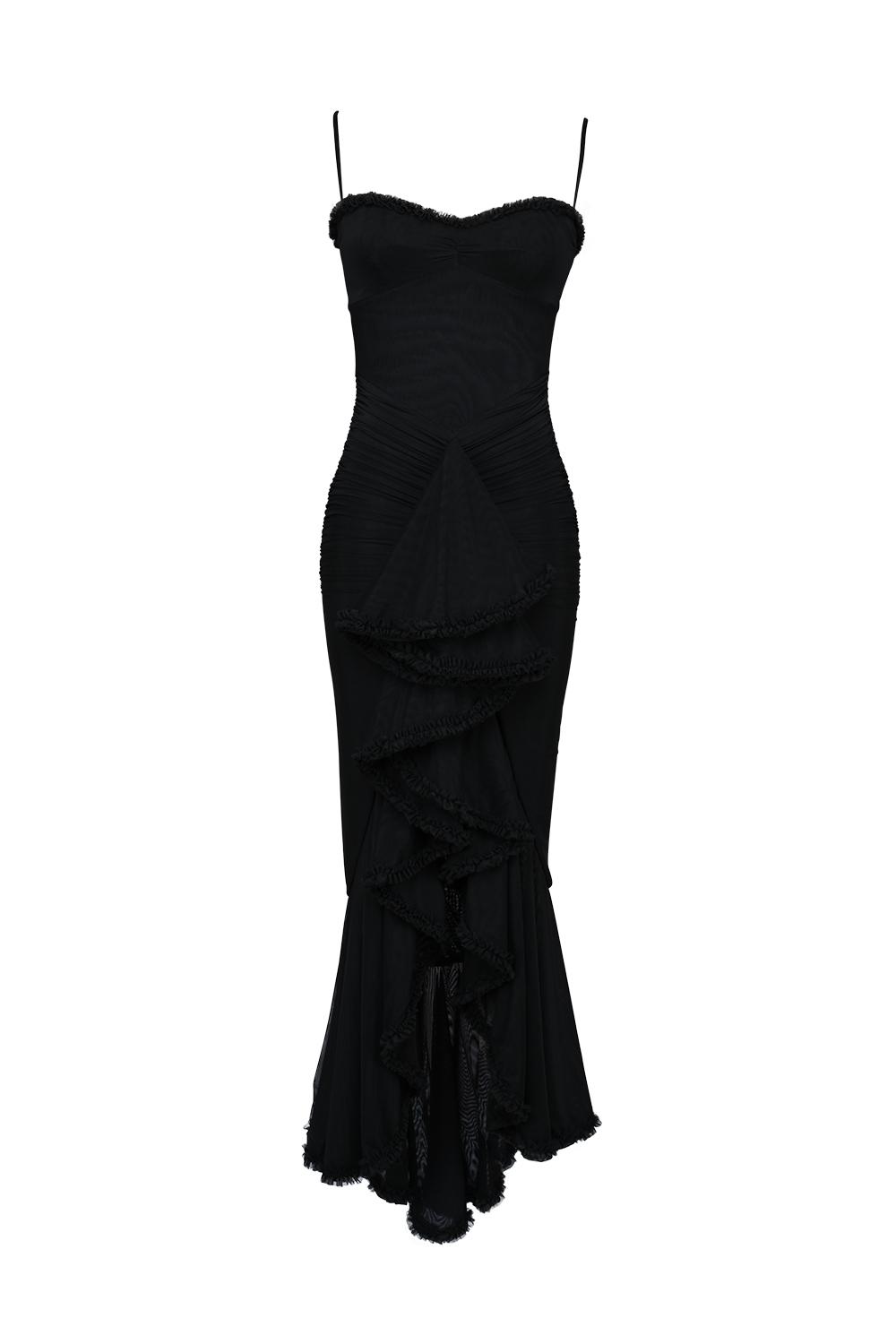 Gabbi  black mesh ruffled front gown Product Image