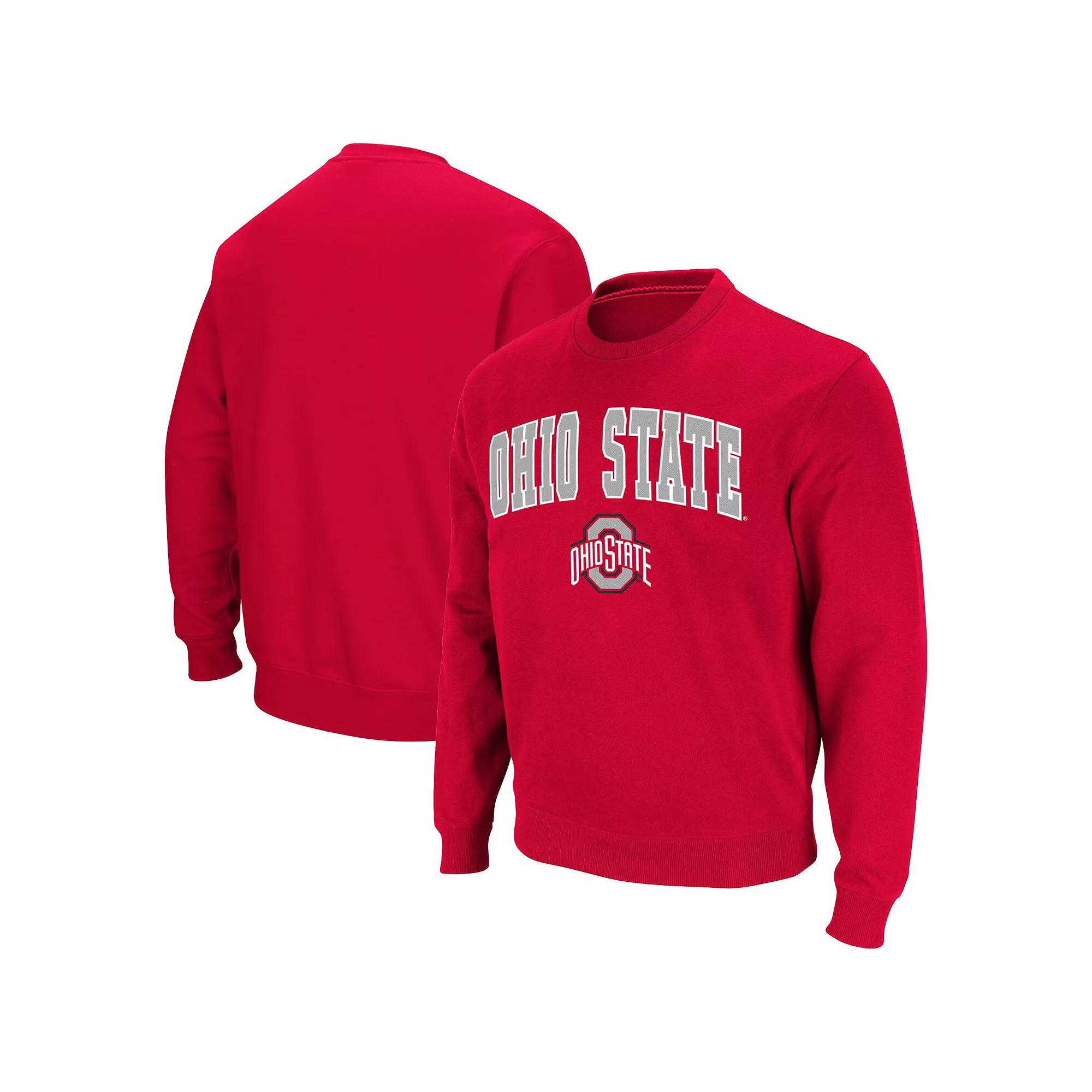 Men's Colosseum Scarlet Ohio State Buckeyes Team Arch & Logo Tackle Twill Pullover Sweatshirt,  Product Image