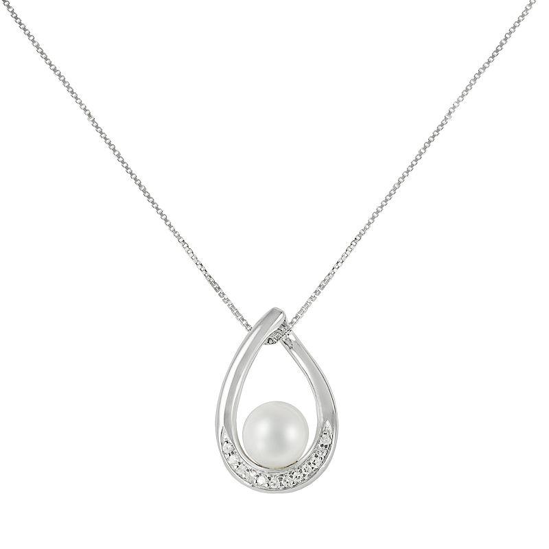 Sterling Silver Freshwater Cultured Pearl and Diamond Accent Teardrop Pendant, Womens Product Image