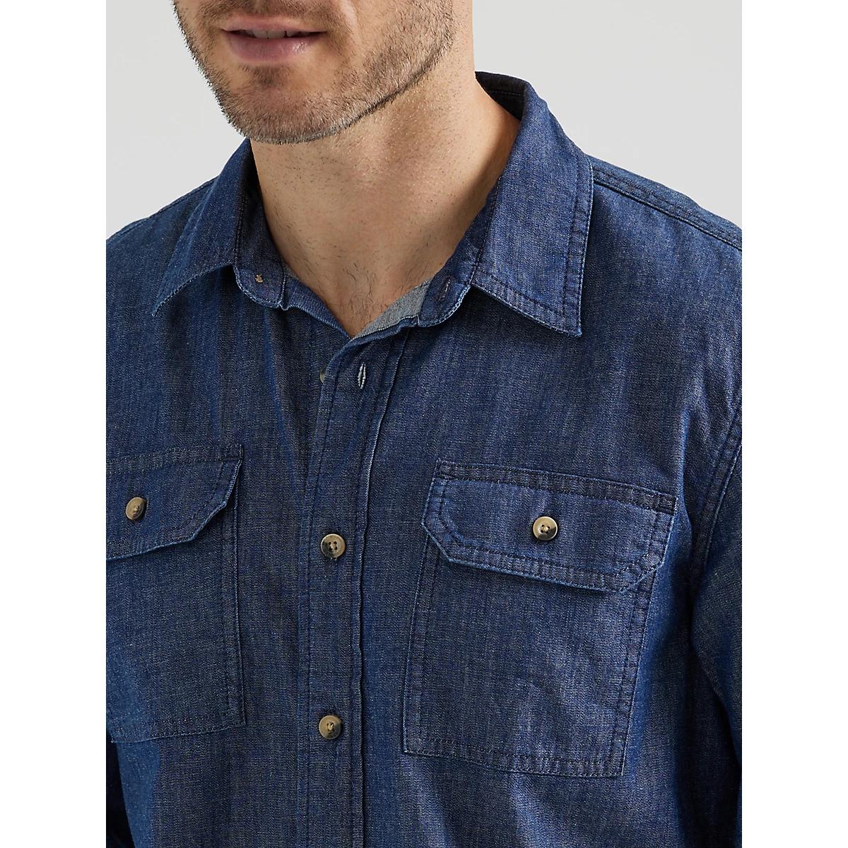 Men’s Wrangler® Long Sleeve Twill/Denim Shirt in Rinse Product Image