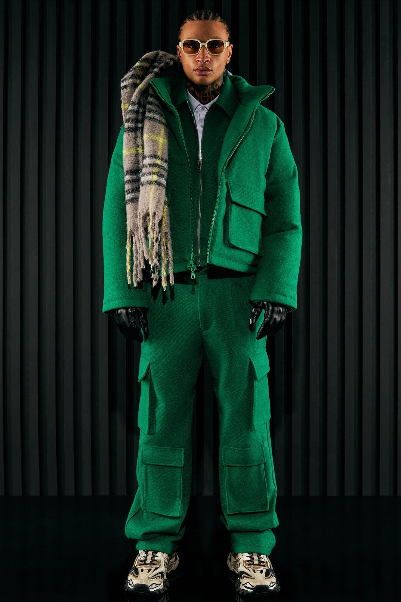 Wilder Textured Weave Cropped Puffer - Green Product Image