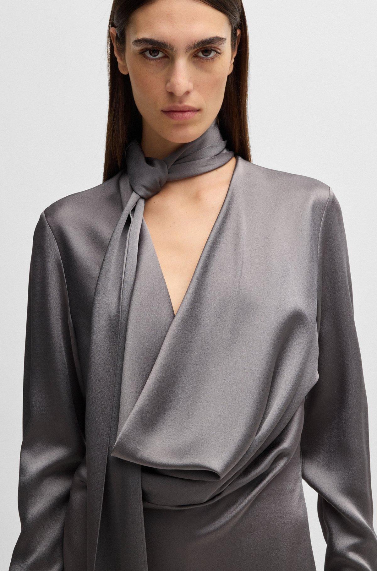 BOSS - Long-sleeved dress with scarf neckline - Light Grey Product Image