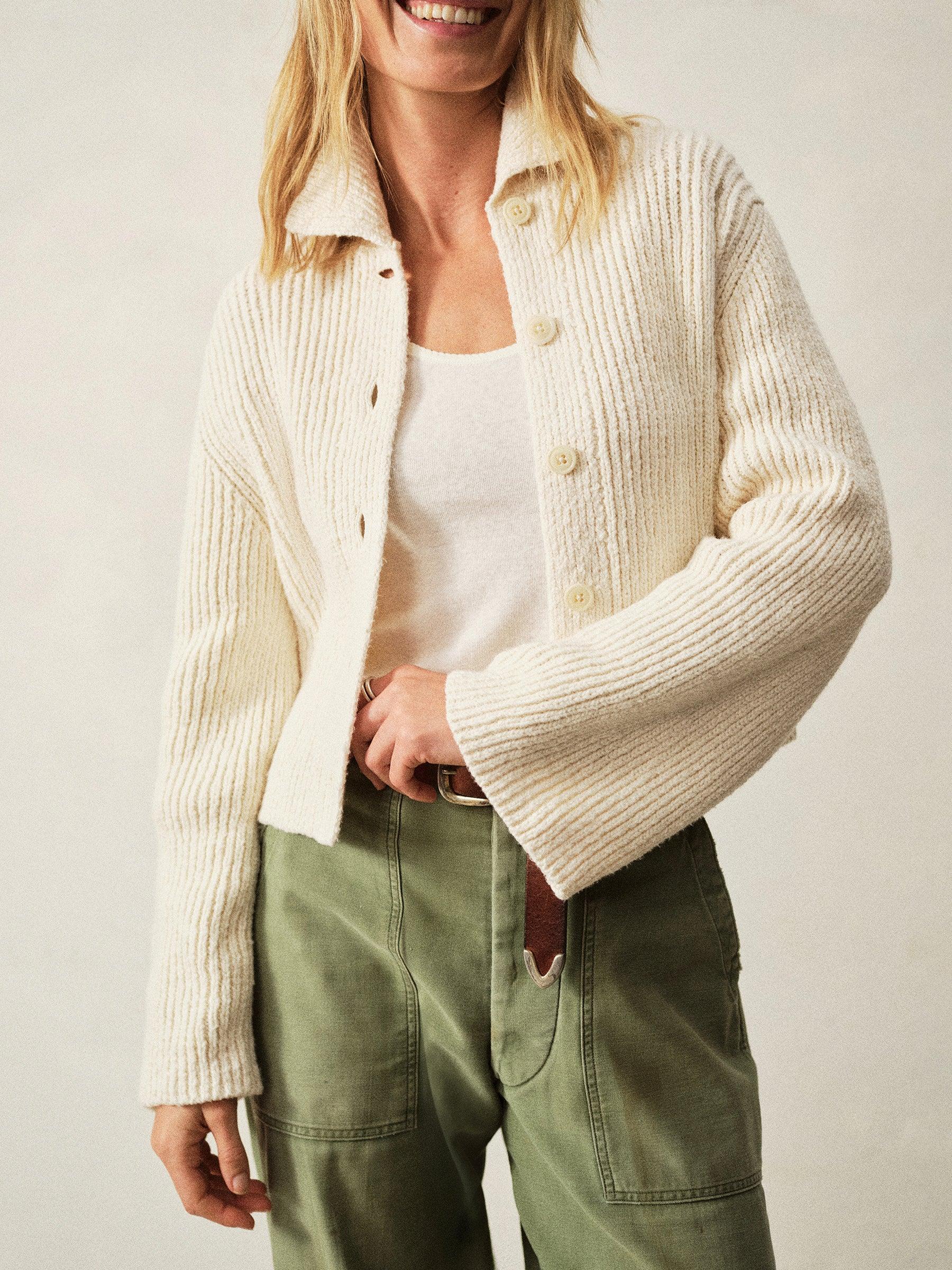Natural Soft Spun Cotton Collared Cardigan Product Image