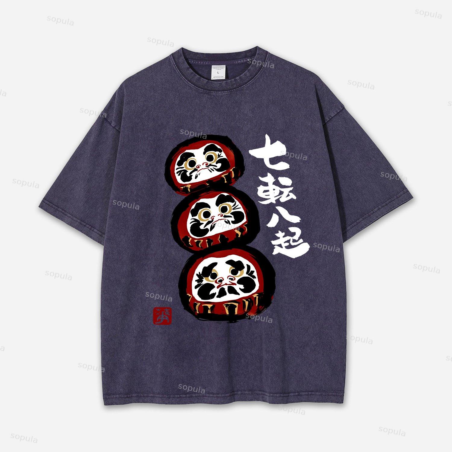 Funny Daruma Acid Washed T-shirt Product Image