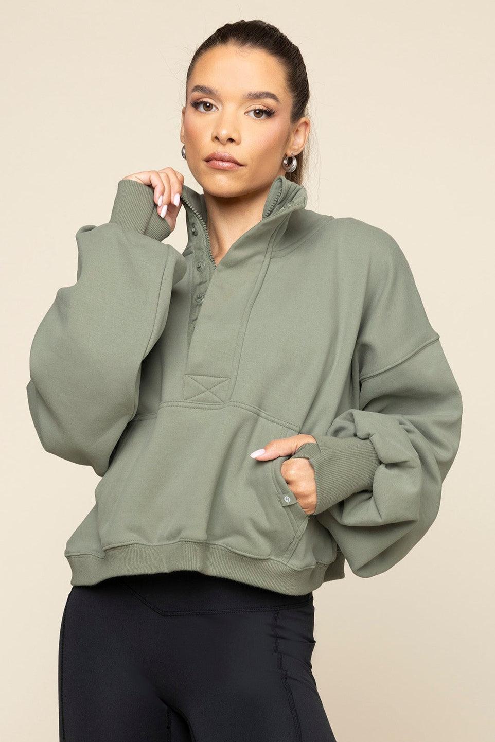 Ooey Gooey Crop Half Zip - Light Sage Product Image
