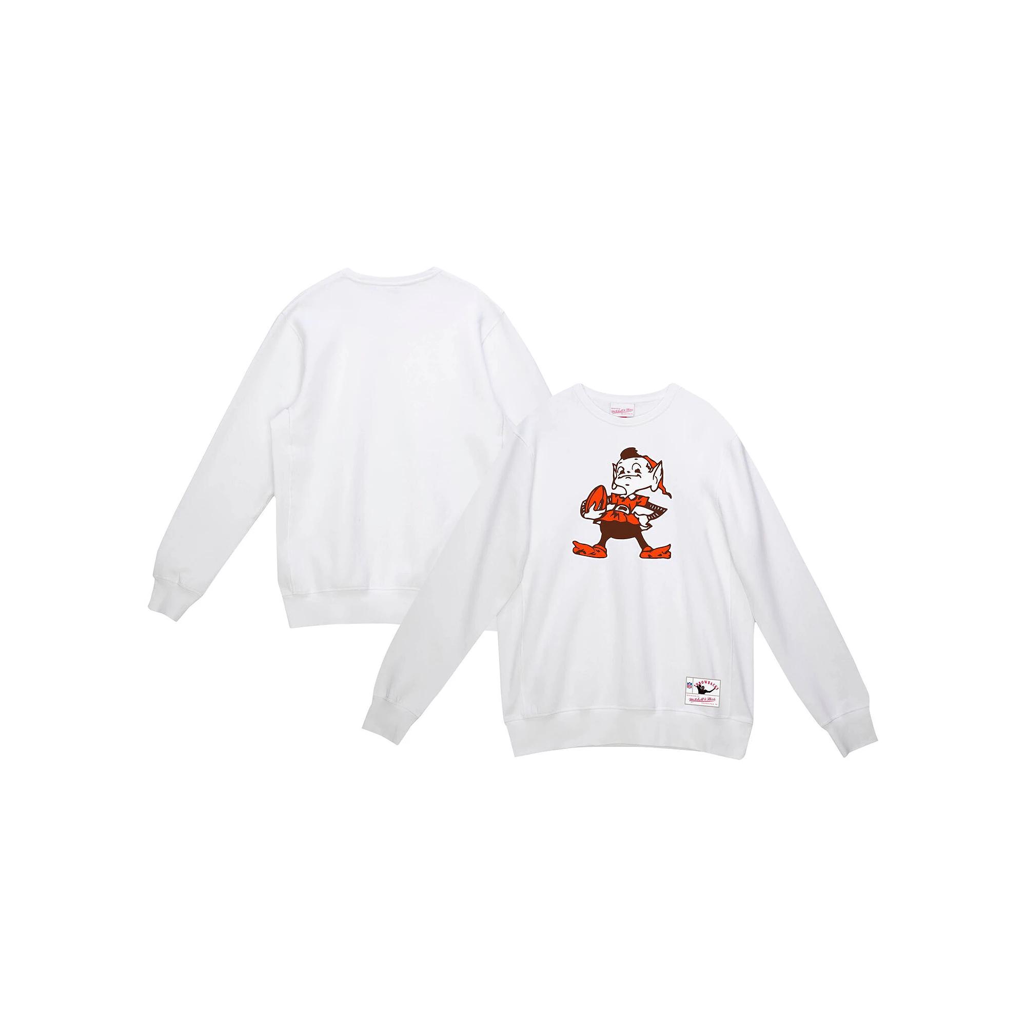 Men's Mitchell & Ness White Cleveland Browns Basic Fleece Pullover Sweatshirt,  Product Image