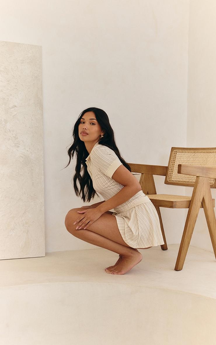  Cream Textured Button Detail Mini Skort Product Image