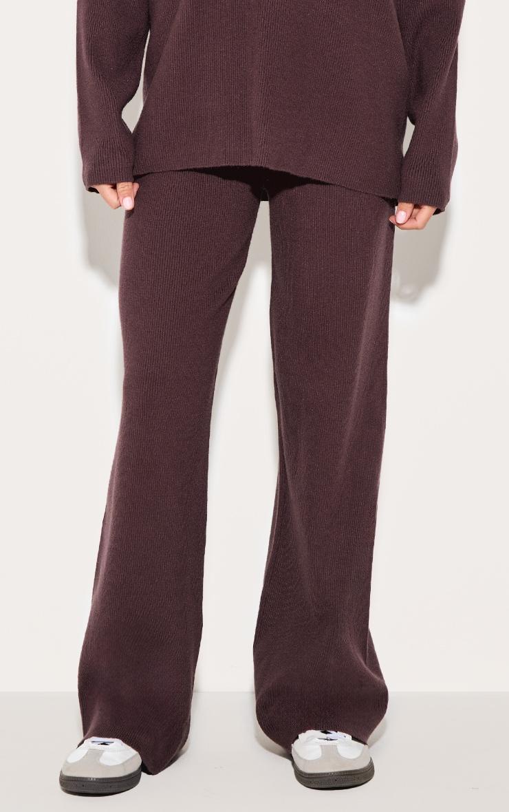 Chocolate Light Rib Knit Wide Leg Pants Product Image