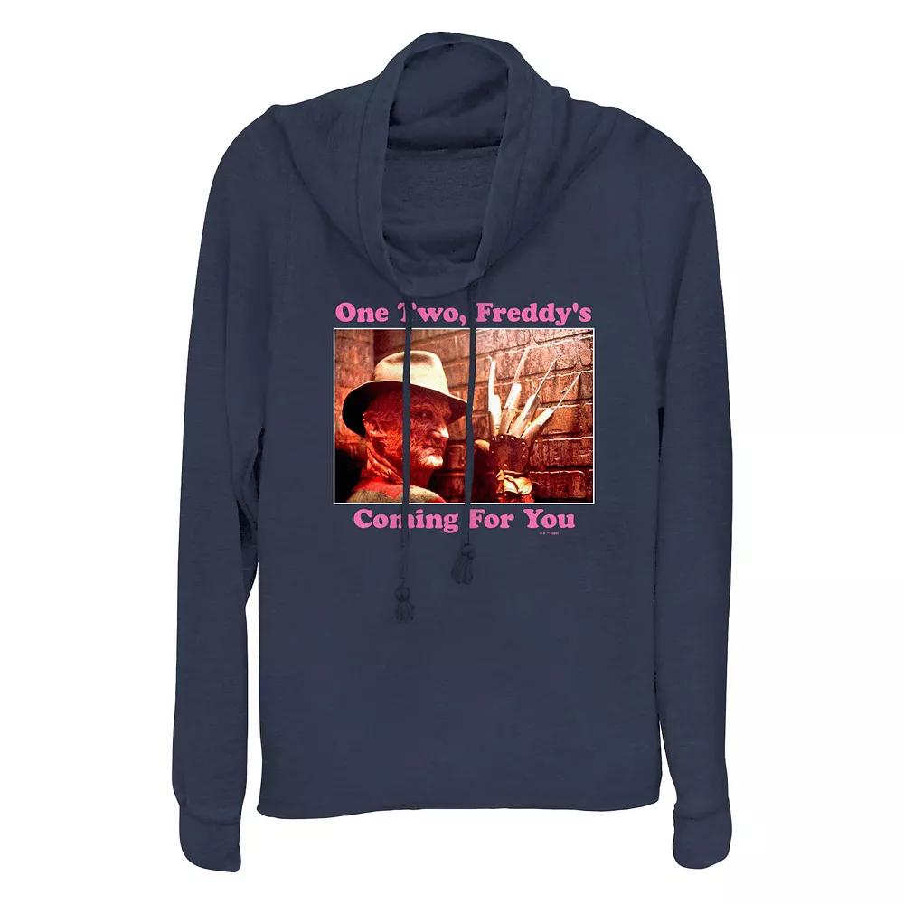 Plus Size A Nightmare On Elm Street Freddy's Coming For You Cowlneck Graphic Lightweight Long Sleeve, Women's, Size: 3XL, Blue Product Image
