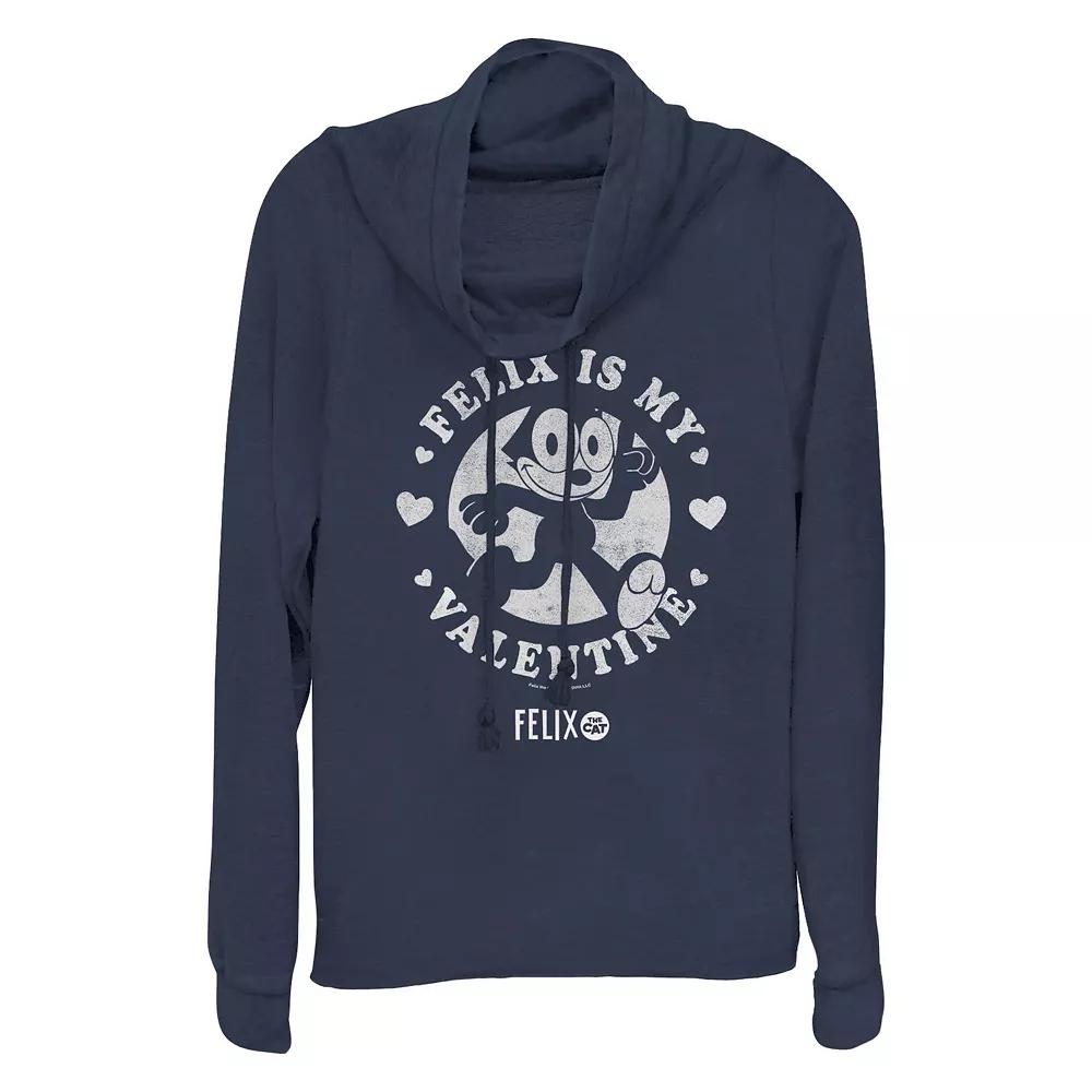 Plus Size Felix The Cat Felix Is My Valentine Cowlneck Graphic Lightweight Long Sleeve, Women's, Size: 2XL, Blue Product Image