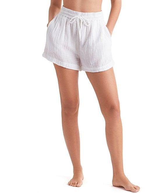 Mimi Flamingo Bliss Gauze Vista Solid Elastic Drawstring Waist Swim Cover-Up Shorts Product Image