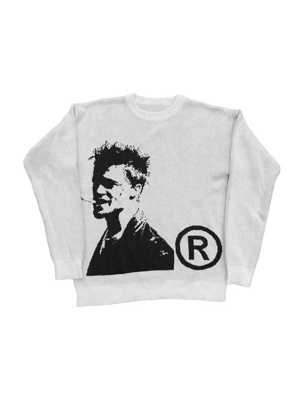 Men's Portrait Print Crew Neck Sweater Product Image
