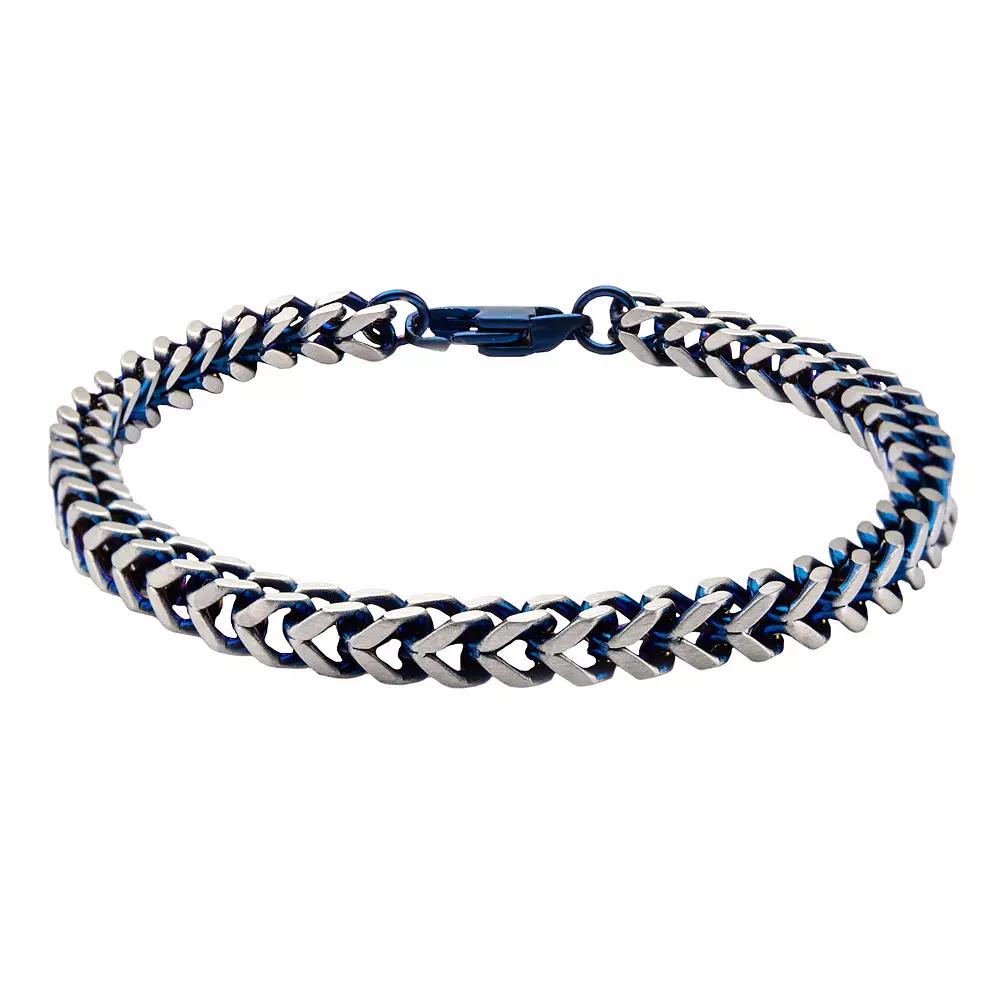 Men's Two Tone Stainless Steel Franco Chain Bracelet, Size: 8", Blue Product Image
