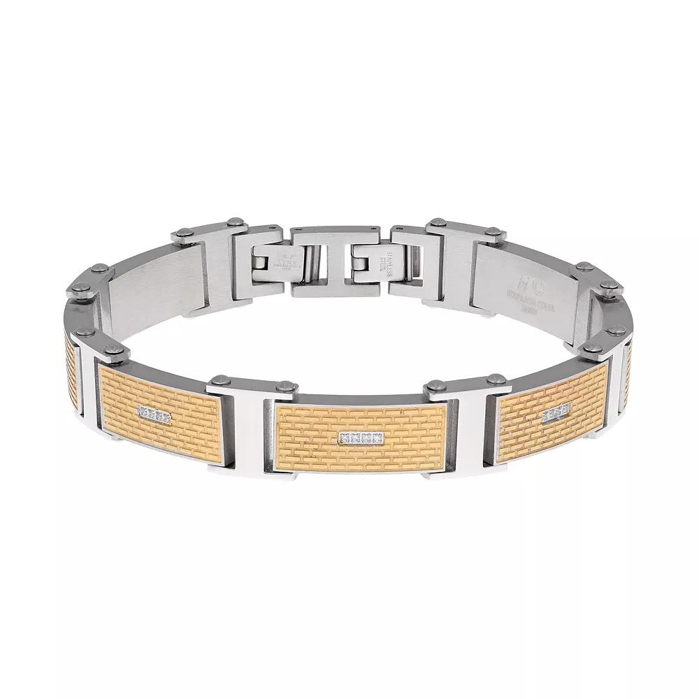 LYNX Men's Stainless Steel & Gold Ion Textured Bracelet, Size: 8.50 Product Image